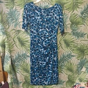 Connected Apparel Teal and White Patterned Long Sleeve Dress